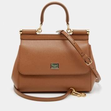 Pre Owned Dolce & Gabbana Brown Leather Small Miss Sicily Top Handle Bag