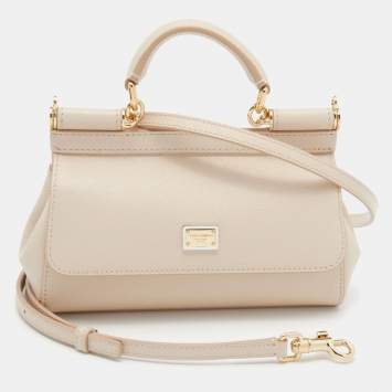 Pre Owned Dolce & Gabbana Beige Leather Mini Miss Sicily Crossbody Bag