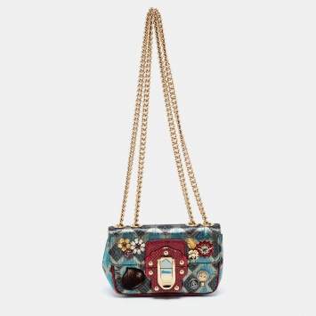 Pre Owned Dolce & Gabbana Multicolor Jacquard Lurex Fabric and Snakeskin Mini Lucia Embellished Shoulder Bag