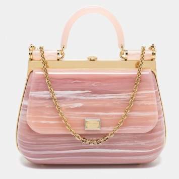 Pre Owned Dolce & Gabbana Rose Quartz Acrylic Miss Sicily Box Clutch