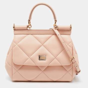 Pre Owned Dolce & Gabbana Beige Quilted Leather Sicily Shoulder Bag