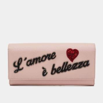 Pre Owned Dolce & Gabbana Pink Leather Dauphine Continental Wallet 