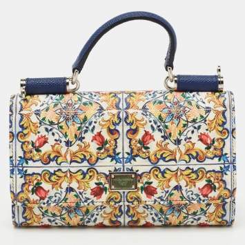 Pre Owned Dolce & Gabbana Multicolor Majolica Print Leather Miss Sicily Von Wallet on Chain
