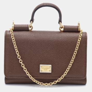 Pre Owned Dolce & Gabbana Brown Leather Miss Sicily Von Wallet on Chain