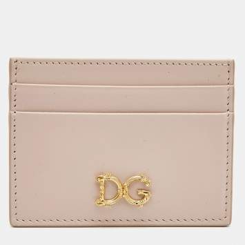 مملوكة مسبقًا Dolce & Gabbana Beige Leather DG Logo Card Holder