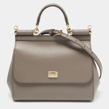 Pre Owned Dolce & Gabbana Taupe Leather Medium Miss Sicily Top Handle Bag