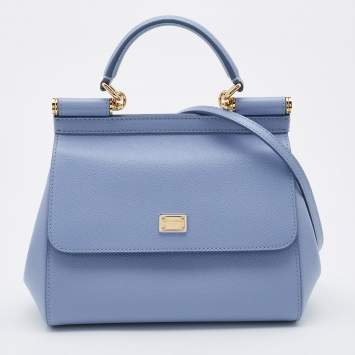 Pre Owned Dolce & Gabbana Blue Leather Small Miss Sicily Top Handle Bag