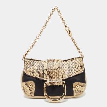 Pre Owned Dolce & Gabbana Beige/Black Python and Satin Chain Coin Purse