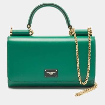 Pre Owned Dolce & Gabbana Green Leather Miss Sicily Wallet on Chain