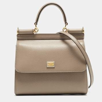 Pre Owned Dolce & Gabbana Taupe Leather Small Miss Sicily Top Handle Bag