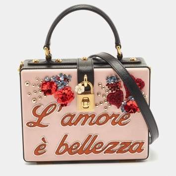 Pre Owned Dolce & Gabbana Pink/Black Embellished Leather Box L' Amore Top Handle Bag