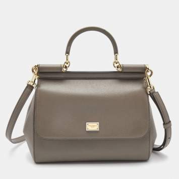 Pre Owned Dolce & Gabbana Grey Leather Medium Miss Sicily Top Handle Bag