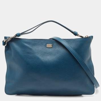 Pre Owned Dolce & Gabbana Blue Leather Oversized Clutch