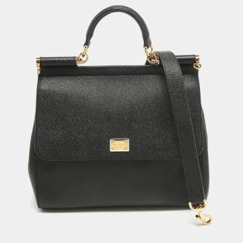Pre Owned Dolce & Gabbana Black Leather Large Miss Sicily Top Handle Bag