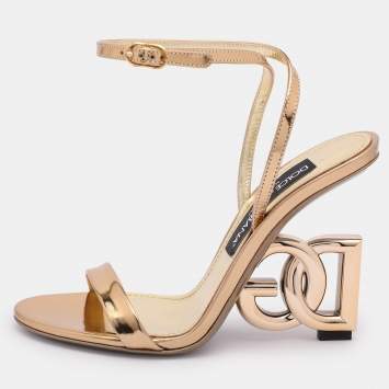 Pre Owned Dolce & Gabbana Gold Leather Keira Ankle Strap Sandals Size 37
