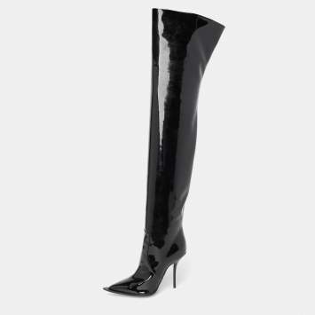 Pre Owned Dolce & Gabbana Black Patent Leather Thigh High Boots Size 36