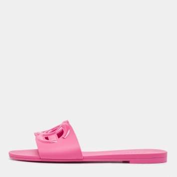 Pre Owned Dolce & Gabbana Pink Rubber DG Cut Out Slides Size 39