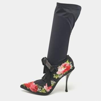 Pre Owned Dolce & Gabbana Multicolor Stretch Fabric Flower Embraided Boots Size 40