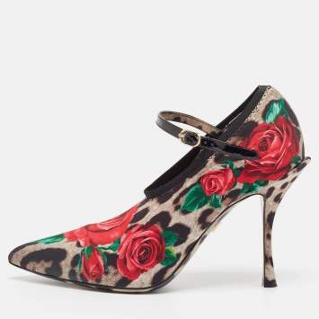 Pre Owned Dolce & Gabbana Multicolor Floral Satin and Patent Leather Mary Jane Pumps Size 38