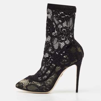 Pre Owned Dolce & Gabbana Black Lace Stretch Sock Pumps Size 39.5