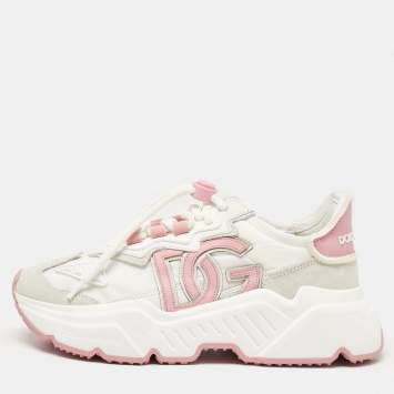 Pre Owned Dolce & Gabbana White/Pink Leather and Suede Daymaster Low Top Sneakers Size 37