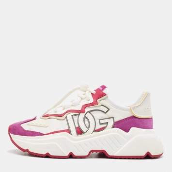 Pre Owned Dolce & Gabbana White/Purple Nylon and Leather Daymaster Low Top Sneakers Size 40