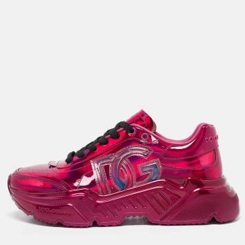 Pre Owned Dolce & Gabbana Iridescent Patent DG Logo Lace Up Sneakers Size 40