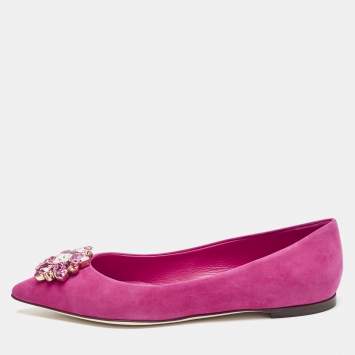 Dolce & Gabbana Pink Suede Crystal Embellished Bellucci Ballet Flats Size 37