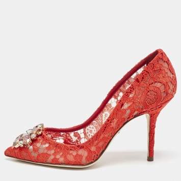 Pre Owned Dolce & Gabbana Red Lace Bellucci Pumps Size 39