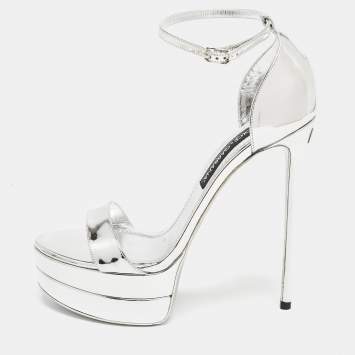 Pre Owned Dolce & Gabbana Silver Leather Double Platform Sandals Size 41