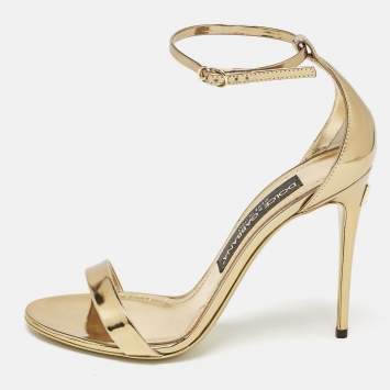 Pre Owned Dolce & Gabbana Gold Patent Leather Keira Ankle Strap Sandals Size 36