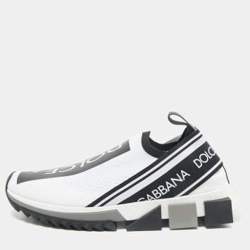 Dolce & Gabbana Black/White Stretch Fabric Sorrento Slip-On Sneakers Size 39