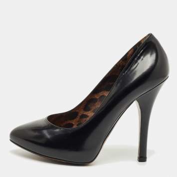 Pre Owned Dolce & Gabbana Black Leather Round toe Pumps Size 38.5