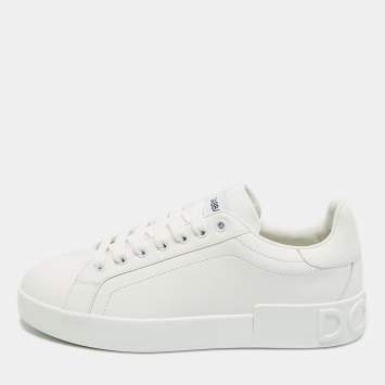 مملوكة مسبقًا Dolce & Gabbana Portofino Size 40 White Leather Low Top Sneakers