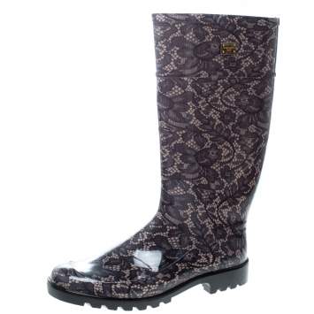 Pre Owned Dolce & Gabbana Lace Print Rubber Boots Size 41