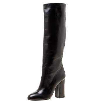 Pre Owned Dolce & Gabbana Black Leather Knee Boots Size 37