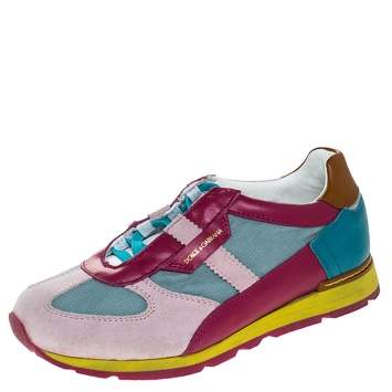 Pre Owned Dolce & Gabbana Multicolor Suede Leather And Canvas Lace Up Sneakers Size 34 