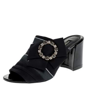 مملوكة مسبقًا Dolce & Gabbana Black Satin Crystal Embellished Bow Mules Size 36