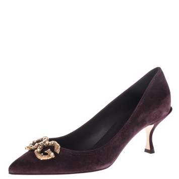 Pre Owned Dolce & Gabbana Burgundy Suede DG Amore Pointed Toe Pumps Size 38