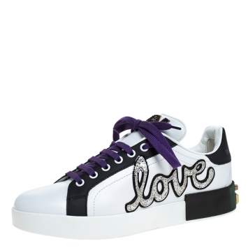 Pre Owned Dolce and Gabbana White Leather I'm in Love Low Top Sneakers Size 40