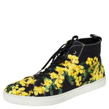 Pre Owned Dolce & Gabbana Black/Yellow Floral Print Canvas High Top Sneakers Size 41