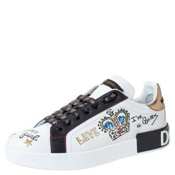 Pre Owned Dolce & Gabbana White Leather Crown Patch Lace Up Sneakers Size 41
