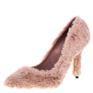 Pre Owned Dolce & Gabbana Old Rose Faux Fur Pumps Size 38