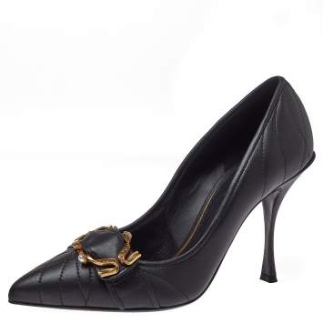 Pre Owned Dolce & Gabbana Black Leather Devotion Buckle Pointed Toe Pumps Size 39