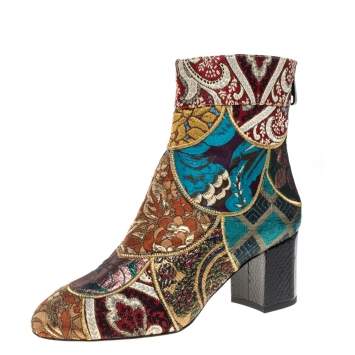 Pre Owned Dolce & Gabbana Multicolor Brocade Fabric Ankle Boots Size 38