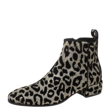 Pre Owned Dolce & Gabbana Gold/Silver Animal Print Lurex Fabric Boots Size 38