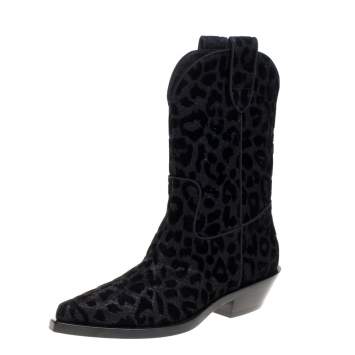 Pre Owned Dolce & Gabbana Black Animal Print Lurex and Velvet Cowboy Boots Size 36