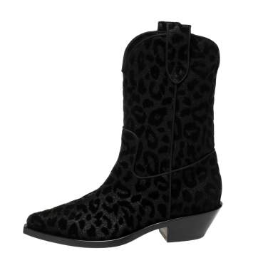 Pre Owned Dolce & Gabbana Black Animal Print Lurex and Velvet Cowboy Boots Size 38