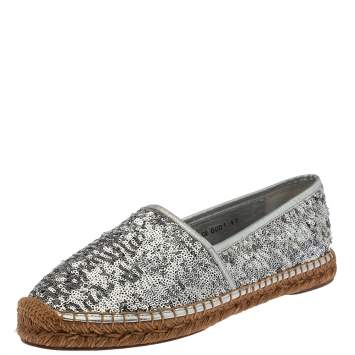 مملوكة مسبقًا Dolce & Gabbana Silver Sequin On Flat Espadrilles Size 41 