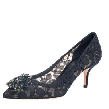Pre Owned Dolce & Gabbana Blue Lace Bellucci Pumps Size 39